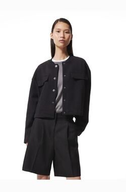 H&M Cropped Pocket Detail Snap Button Varsity Jacket